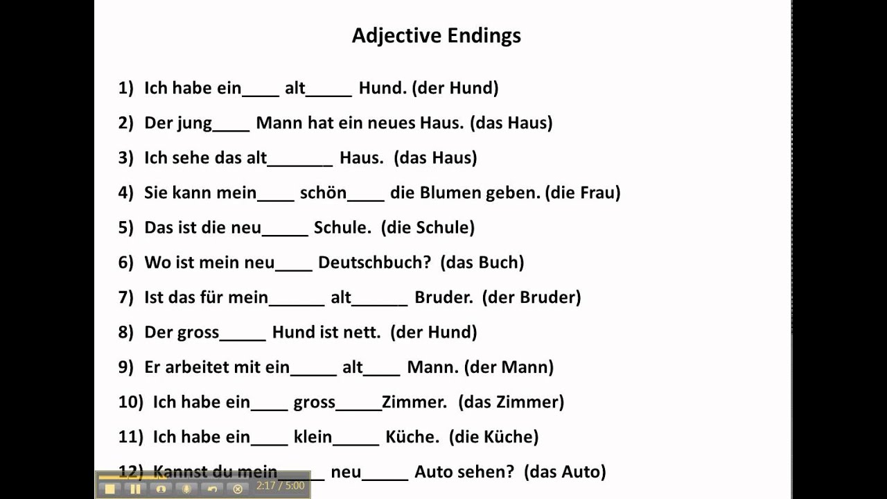 Practice With Adjective Endings In German Www germanforspalding YouTube