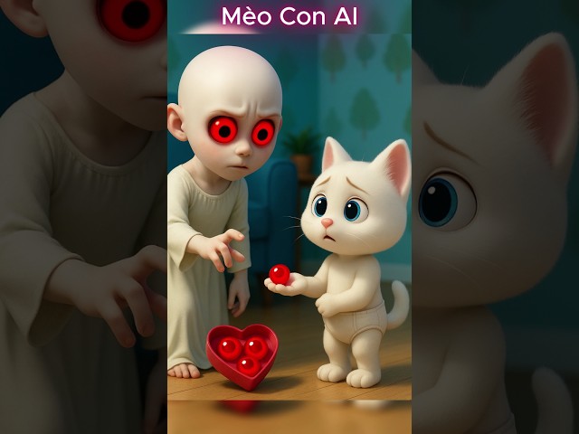 Mèo con giúp con ma đầu trọc nhìn thấy lại được nhờ kẹo con mắt #shorts #cat #ai #meow #meo