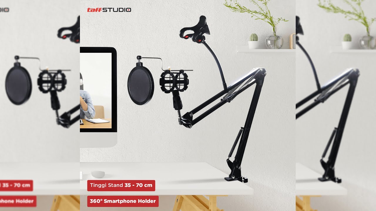 Pratinjau video produk TaffSTUDIO Condenser Microphone Stand Holder 360 Lazypod Clamp - NB-35