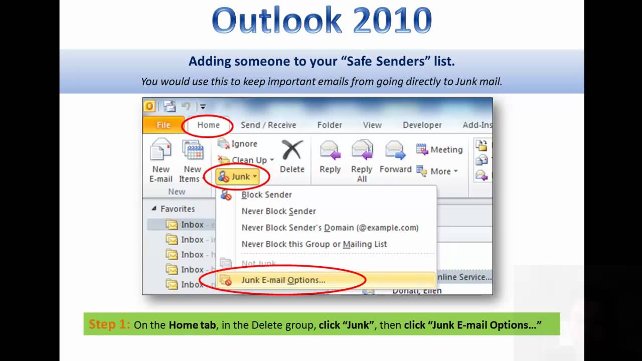 Outlook 2010 Adding To Safe Senders List YouTube