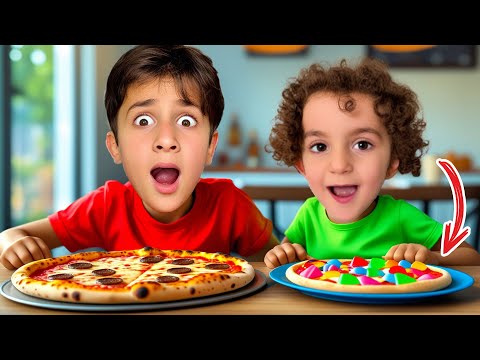 تحدي الجيلاتين ضد الحقيقي  !! gummy vs real food challenge challenge