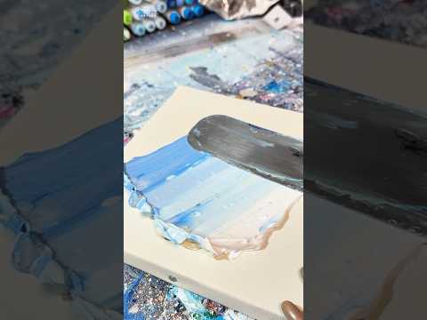 何度もやり直して出来た「絵の具の空」に自分でも感動した☁️✈️ #painting #art #モリモリアート