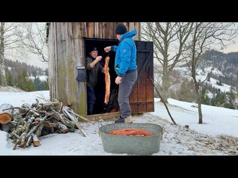 The life of a young family with many children in a snowy mountain village far from civilization