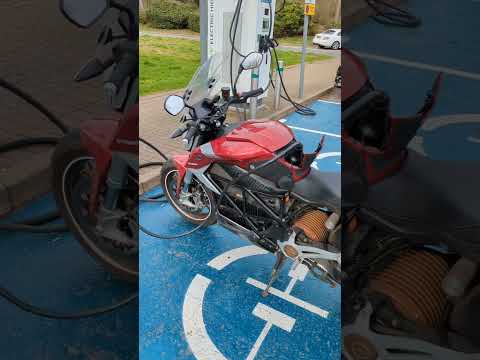 Zero SR/F electric motorbike charging at a UK motorway services