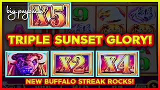 Triple Sunset → MASSIVE 40X MULTIPLIER on NEW Wonder 4 Buffalo - Buffalo Streak Slots!