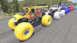 Brave Monster Trucks Downhill Race! 💥 Epic Obstacles & INSANE Crashes | Monster Jam vs Chips & Cola