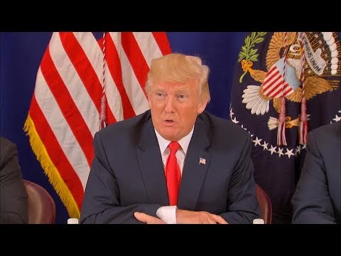 President Donald Trump takes questions after earlier remarks on rising tensions with North Korea