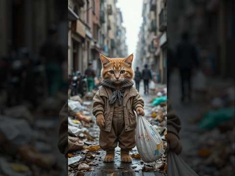Poor cat found a treasure and surprised babies for Birthday