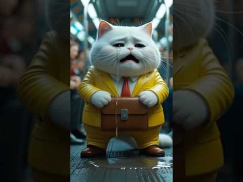 Meow Meow Sad Song 😿 White Fat Cat Cries at Work All Day  #cat #cartoon #sad #cute #mamacat