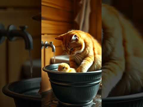 cat and chick friendship 🥰 #cat #meaw #catvideos