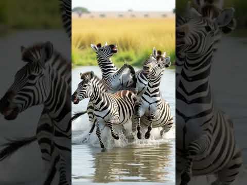 Group of Zebra 🦓 playing in water #zebra #shortvideo #funny #shortsfeed