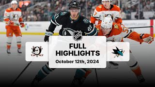 Ducks at Sharks | October 12, 2024 | NHL Full Game Highlights