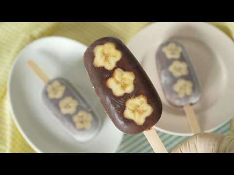 Chocolate Banana Pudding Popsicle with Floral Pattern 溶けないアイス チョコバナナプリン 花柄