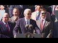 Biden jokes with Travis Kelce, wears Kansas City Chiefs helmet at White House  - 02:02 min - News - Video