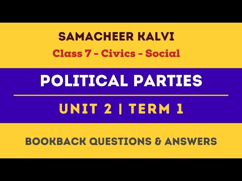 Political Parties Exercises, Book Back Answers | Unit 2  | Class 7 | Civics | Social | Samacheer
