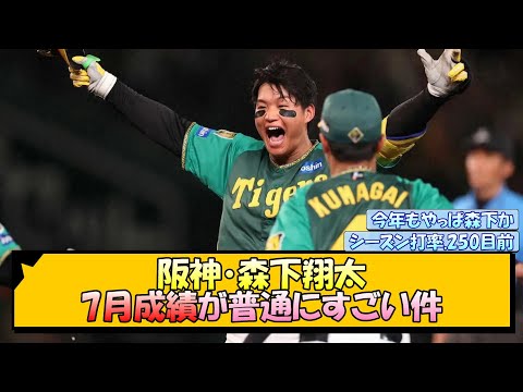 阪神・森下翔太 7月成績が普通にすごい件【なんJ/2ch/5ch/ネット 反応 まとめ/阪神タイガース/岡田監督】