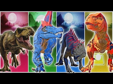 Color Dino Battle: Red, Blue, Green T-Rex Power Clash! Who Will Win DinoPower XX Challenge Tiles hop