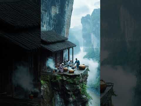Elderly Man Cooking on a Cliffside Stilt House 🌄🍲 | Unbelievable Mountain Life #aiart