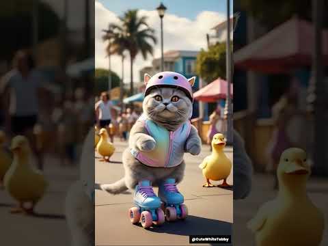 British Shorthair Kitten's Epic First Skateboard Trick#shorts #viral #gemoy