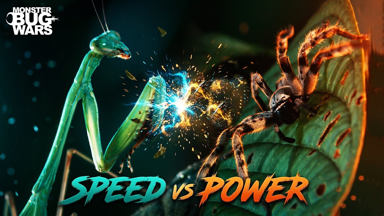 Slender-Necked Mantis vs. Bronze Huntsman Spider | Monster Bug Wars