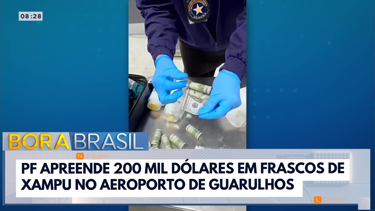 PF apreende 200 mil dólares em frascos de xampu no aeroporto de Guarulhos SP