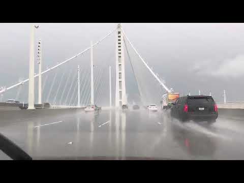 East on the Bay Bridge to Oakland / Berkeley, California, in the rain