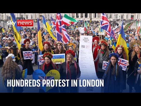 Hundreds of protesters march through London to protest war in Ukraine