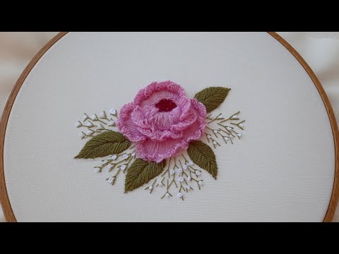 Rose Embroidery Yarn wool Floral tutorial #shorts