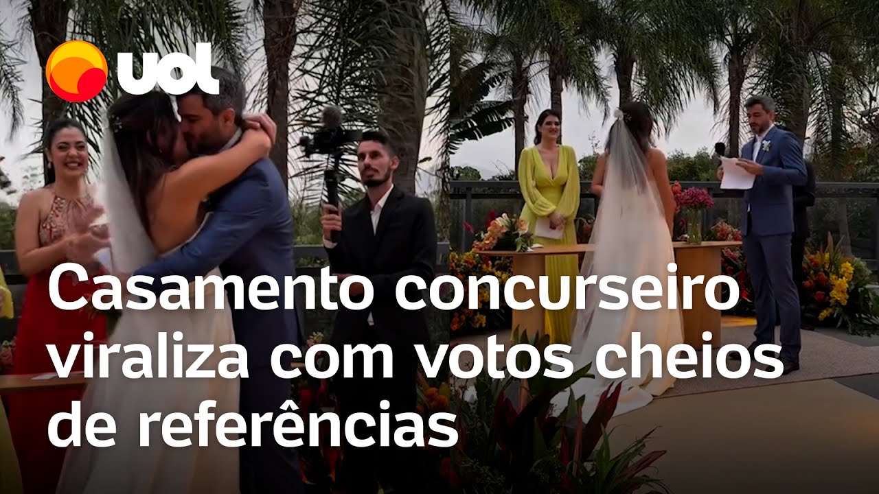 Casal viraliza ao fazer votos de casamento com referências a concursos públicos; veja vídeo