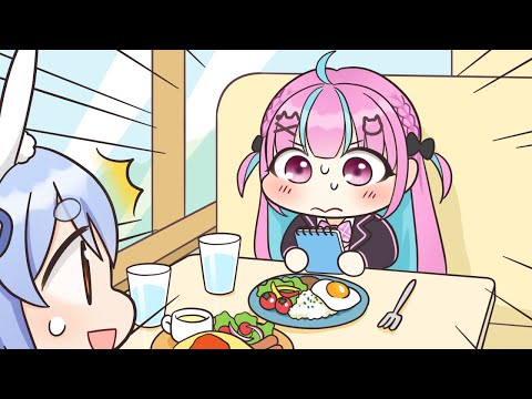 【手描き】ぺこらとのご飯会にトークデッキを用意して臨むあくたん【兎田ぺこら/AZKi/湊あくあ/ホロライブ切り抜き】