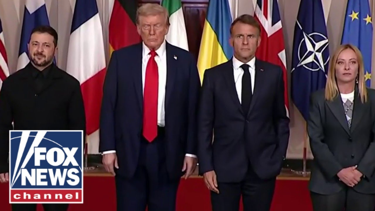 President Trump and European leaders pose for a group photo during White House gathering