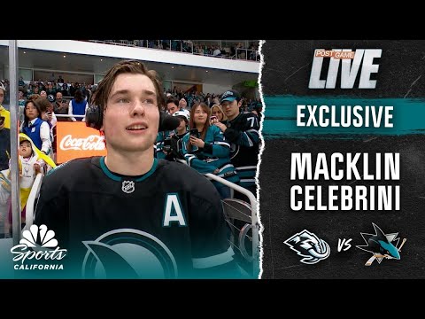 Macklin Celebrini discusses game-winning hat trick in Sharks' OT win vs