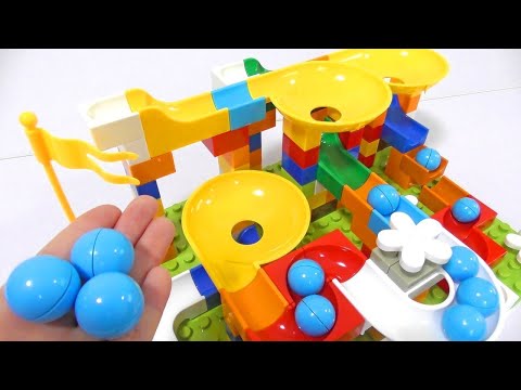 Marble Run ASMR Race ☆ HABA Slope & Dump Truck Excavator Ambulance Forklift Garbage Truck Tractors#1