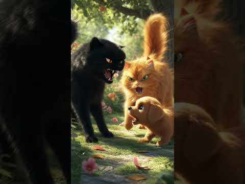 Orange Cat Big Heart:The Cat Who Adopted a Puppy #cat #catshorts #kitten #cute #ai #dog #puppy #pet
