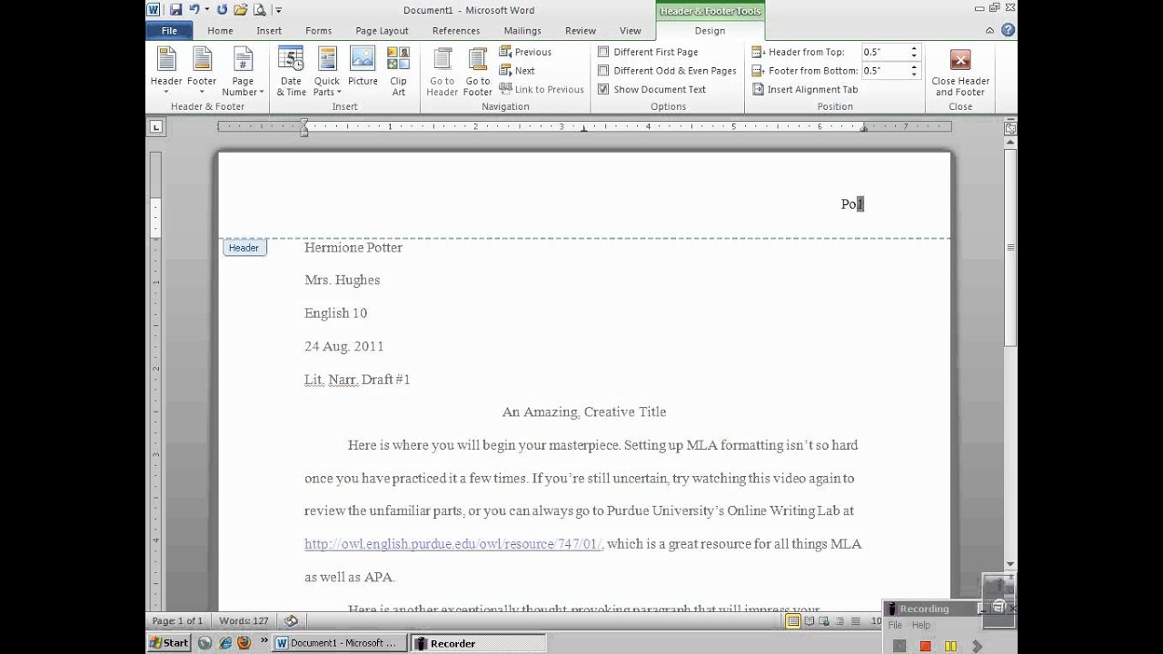 setting-up-mla-header-with-microsoft-word-2010-youtube