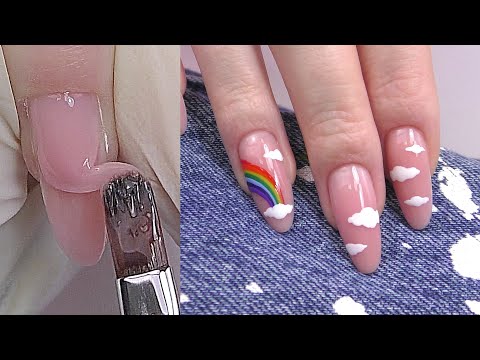 Gel Nails Fill | Kiara Sky Carbide bits 🌈 Rainbow & Clouds Nailart