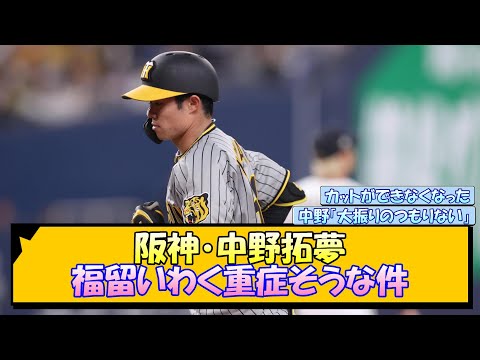 阪神・中野拓夢 福留いわく重症そうな件…【なんJ/2ch/5ch/ネット 反応 まとめ/阪神タイガース/岡田監督】