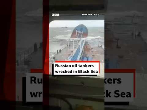 Two Russia tankers have been heavily damaged triggering an oil spill. #Shorts #BBCNews