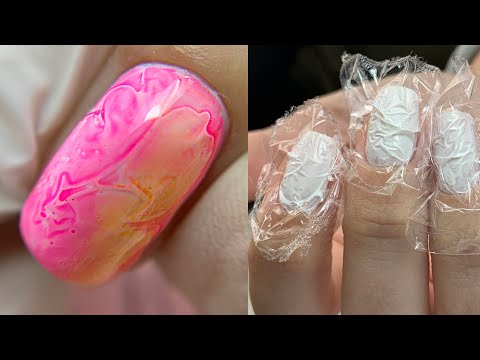 Plastic Wrap Nail Art on Short Nails with Modelones gels