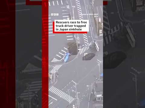 Rescuers in Japan race to free truck driver trapped in sinkhole. #Yashio #Sinkhole #BBCNews