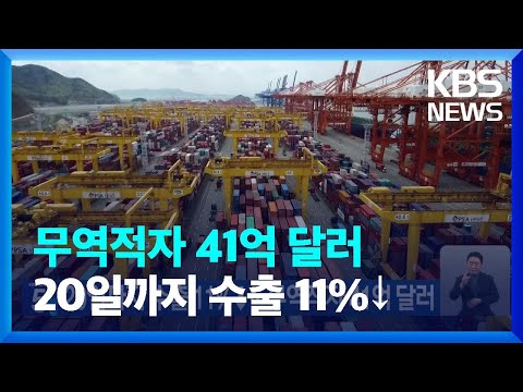 20일까지 수출 11%↓…무역적자 41억 달러 / KBS  2023.04.21.