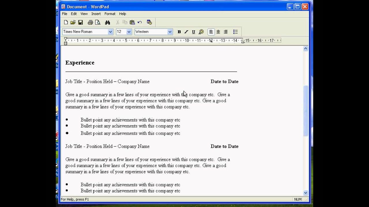 create-a-resume-in-wordpad-youtube