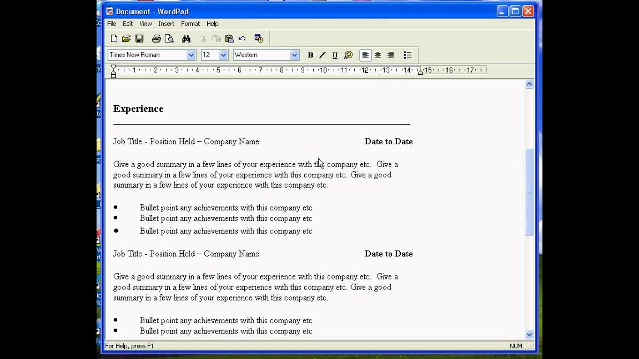Create A Resume In Wordpad YouTube