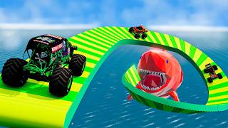 MONSTER TRUCKS VS MEGALODON - BeamNG Monster Truck Crashes