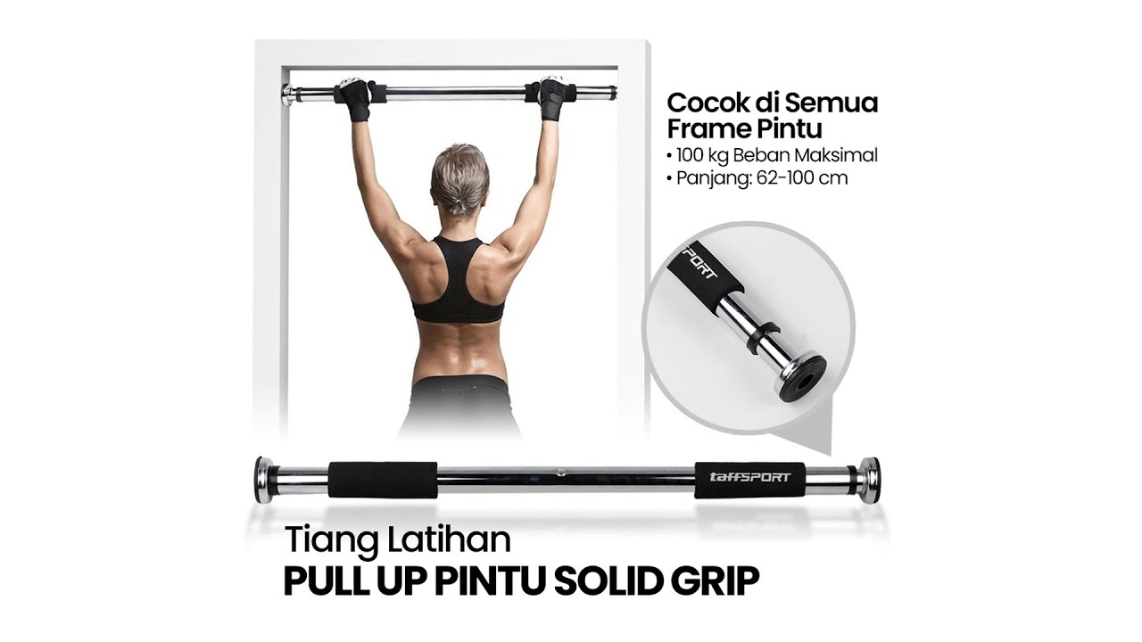 Pratinjau video produk TaffSPORT Tiang Latihan Pull Up Pintu Door Gym Bar Solid Grip 62-100cm - HW139501