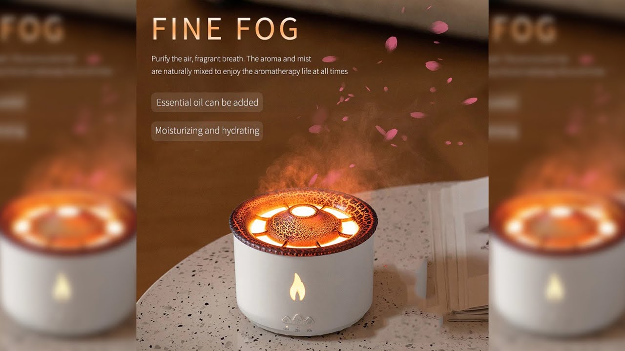 Pratinjau video produk REUP Air Humidifier Mini Ultrasonic Aroma Diffuser Flame Light 300ml - J-V19
