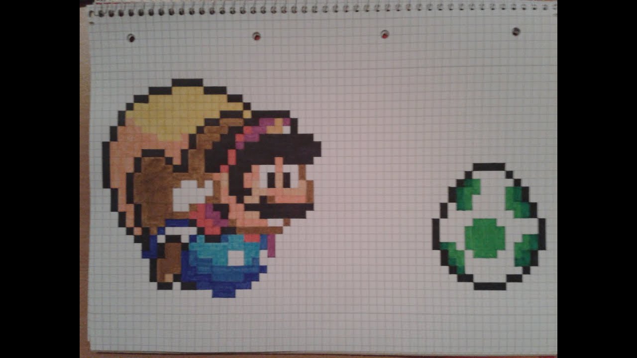 How to: draw pixel flying Cape Mario and a green Yoshi egg - YouTube