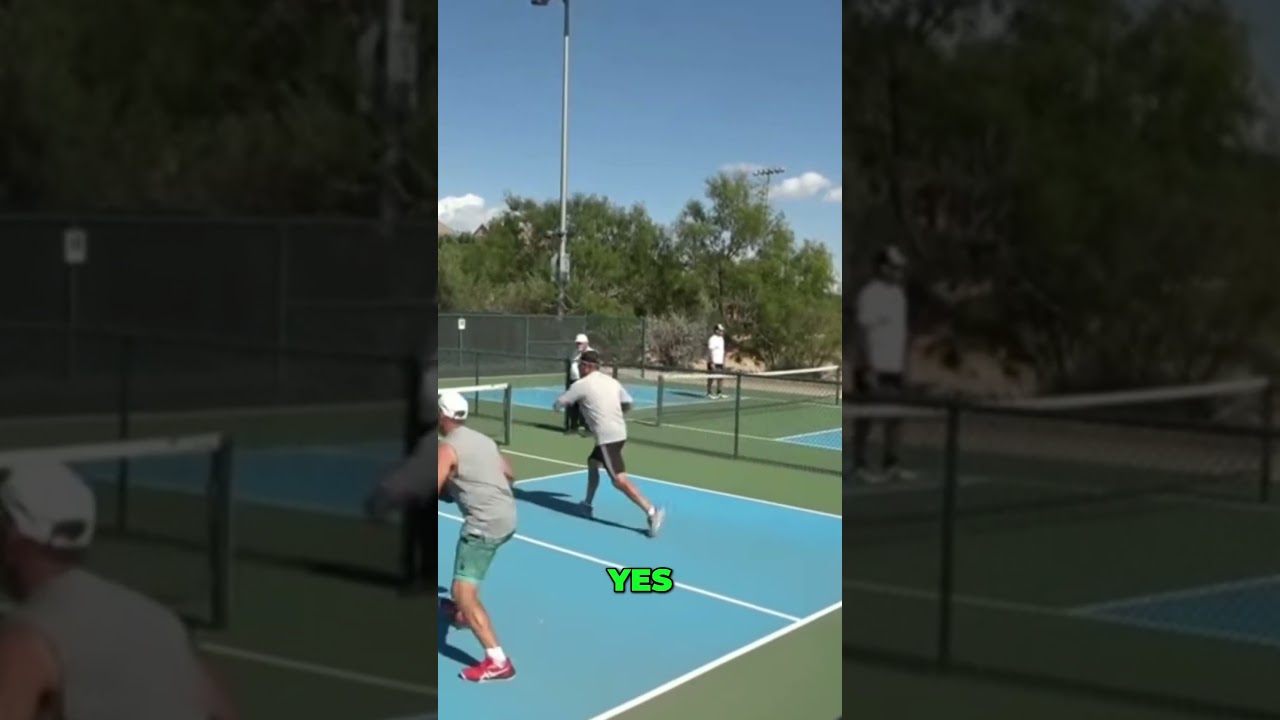 Pickleball! Hitting This Backhand From Behind The Service Line Into The Kitchen Is Not An Easy Shot!