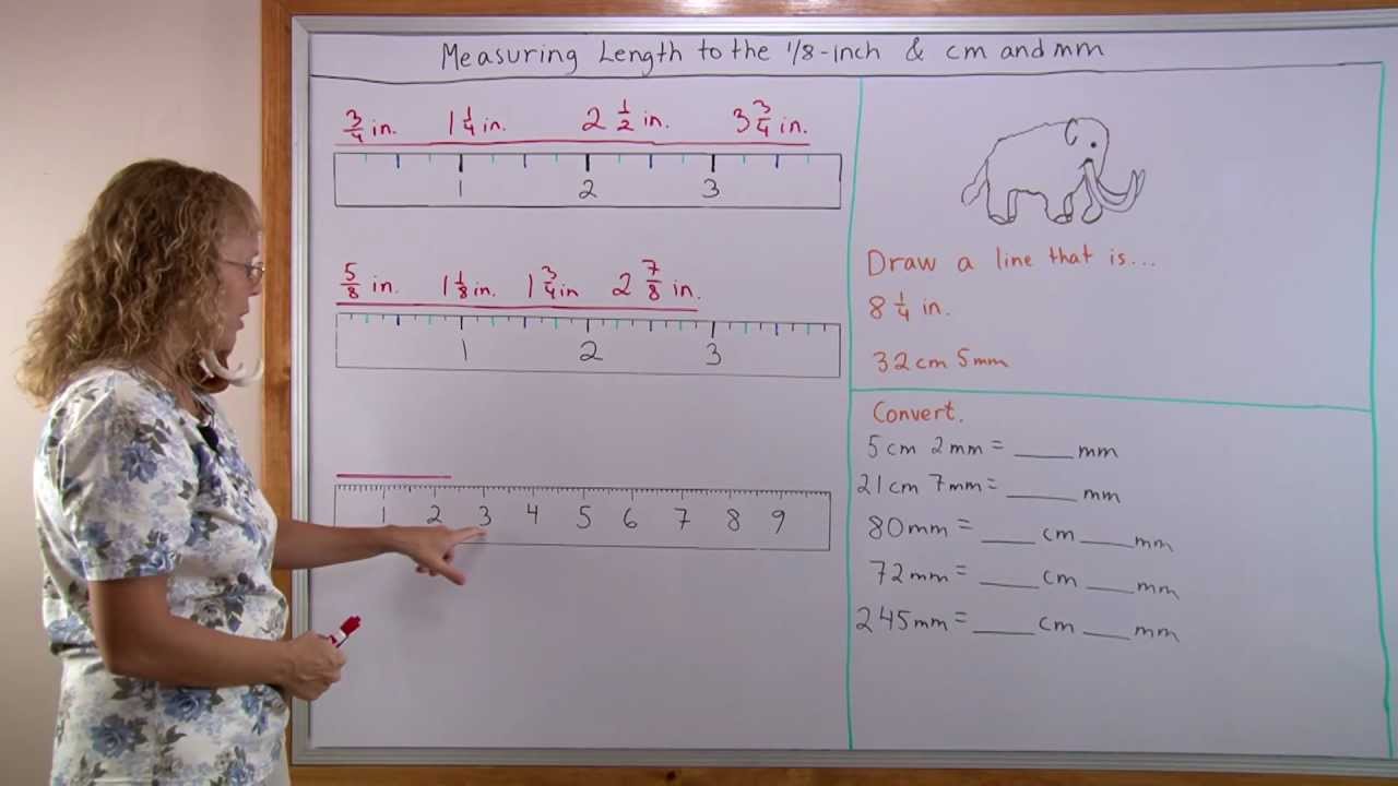 Measuring length to the nearest 1/8 inch and in centimeters/millimeters - YouTube