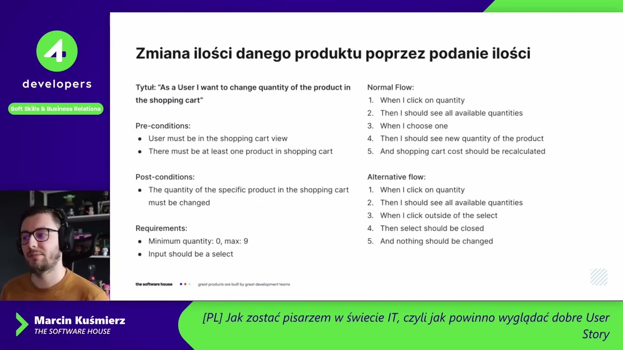 4Developers 2022: Marcin Kuśmierz — Jak powinno wyglądać dobre User Story